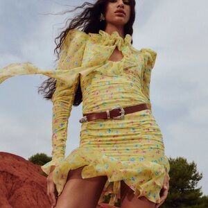 Alessandra Rich Violet Floral Printed Silk Georgette Mini Dress